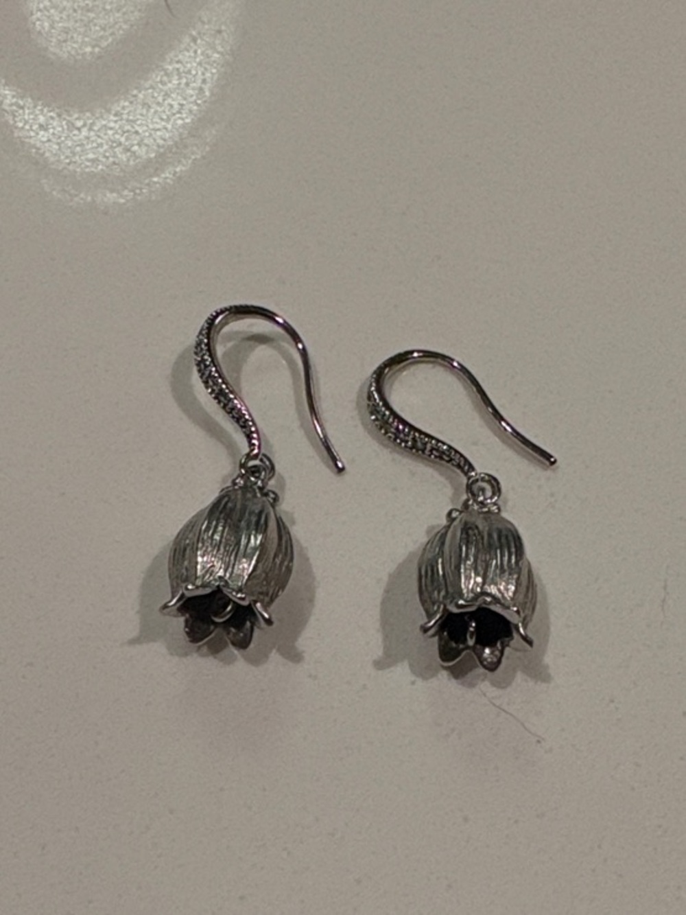 Sterling Silver Floral Drop Earrings - Silver